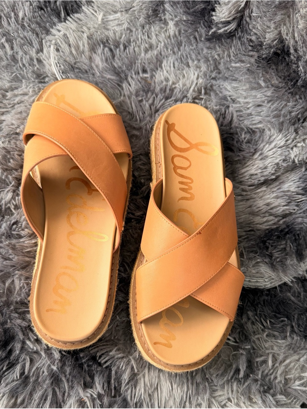 Sam Edelman Tan Leather Crisscross Slide Sandals - Picture 1 of 8